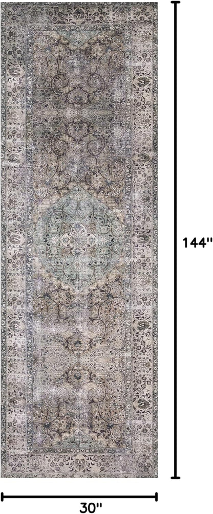 Loloi Layla Collection LAY-06 Taupe/Stone 2'-6" x 12'-0" .13" Thick Runner Rug, Soft, Durable, Vintage Inspired, Distressed, Low Pile, Non-Shedding, Easy Clean, Printed, Living Room Rug