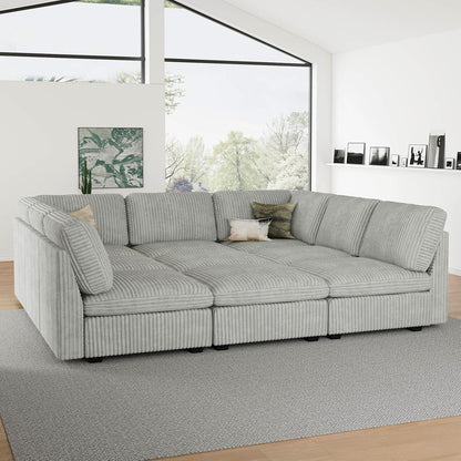Belffin Modular Sectional Sofa with Sleeper Sofa, Oversized Cloud Couch with Extra Deep Seat, Upholstered 9 Seat Sectional Couches for Living Room, Plush Corduroy Light Grey