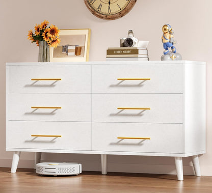 Aiho 6 Drawer Dresser for Bedroom, Chest of Drawers with Metal Handles, Wood Storage Modern Dresser for Nursery, Living Room, Entryway, White