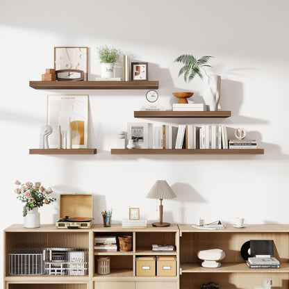 36 Inch Floating Shelves, 12 Inch Deep Floating Shelves for Wall, Floating Shelf with Invisible Brackets, Deep Shelves for Bathroom, Bedroom, Living Room, 2 Pack, Walnut