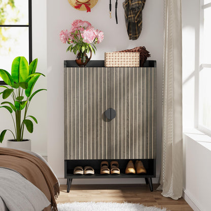 Tribesigns Shoe Cabinet with Doors, 7-Tier Shoe Storage Cabinet with Adjustable Shelves, Wooden