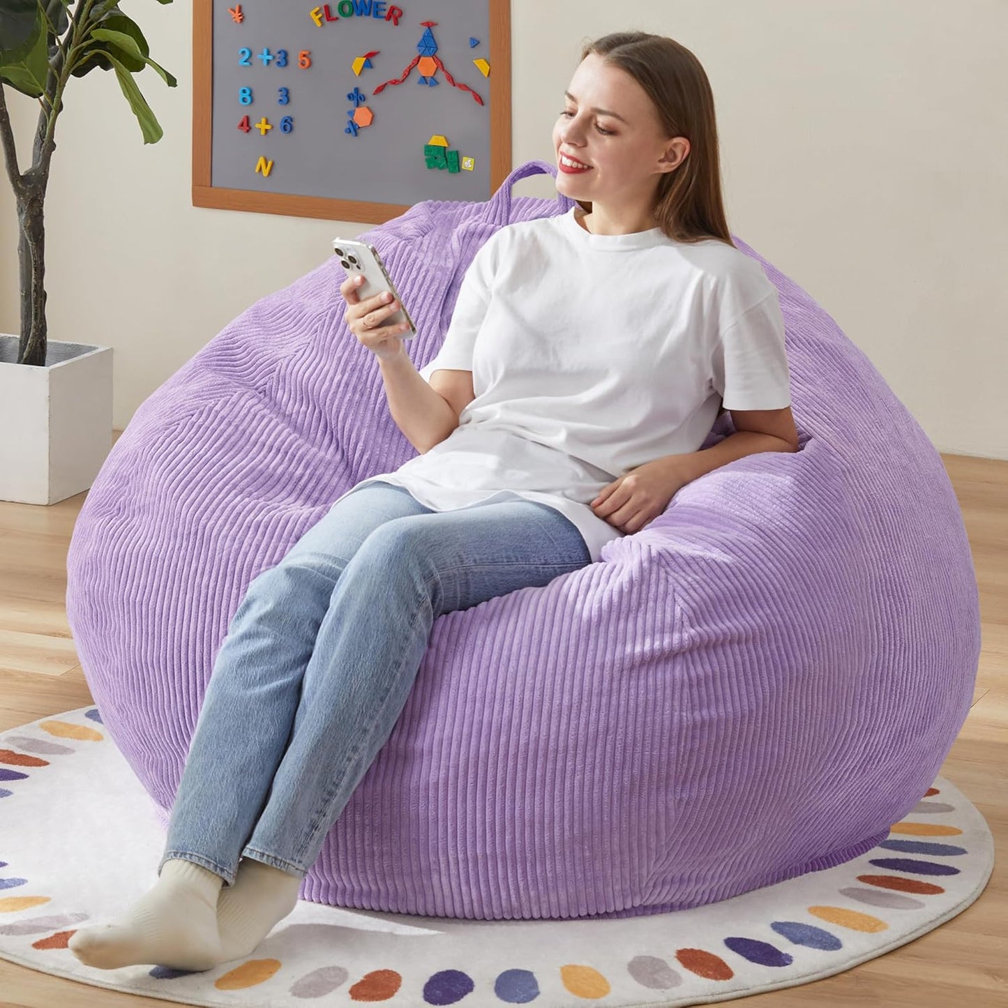 Hobestluk 3.5FT Bean Bag Chair Adult Bean Bag Chair Large Bean Bag Chair with Filler Included Teardrop Bean Bag with Removable Cover for Bedroom Living Room - (Large, Purple)