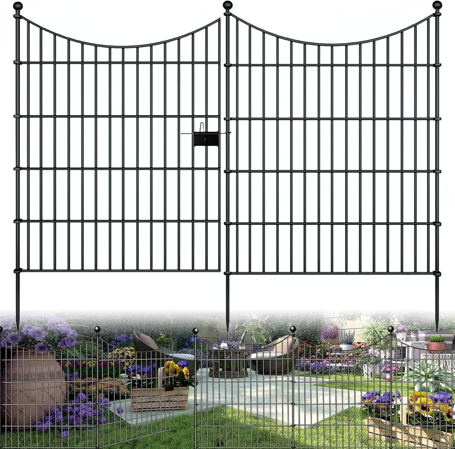 10 Panels Garden Fence Dog Fence Outdoor for Yard, 32in H x 23.6ft L Rustproof Metal Fencing with Ground Stakes | No Dig Animal Proof Containment for Pets/Rabbits | Durable Patio Security Panels