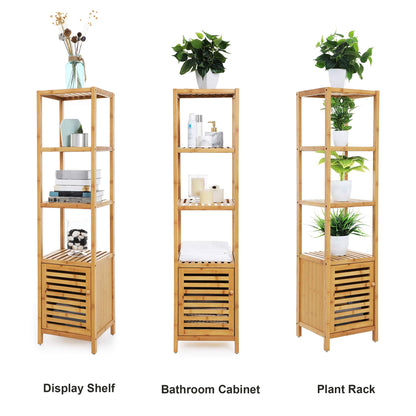 SONGMICS Bamboo Bathroom Storage Floor Cabinet, 4 Tiers Multifunctional Floor Shelving Unit, Free
