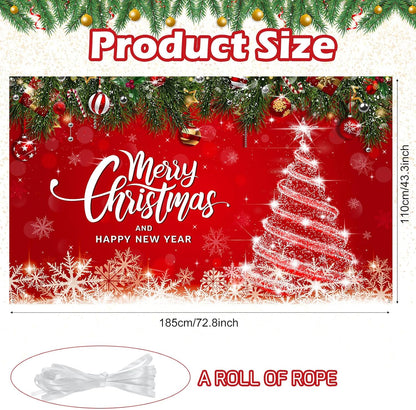 Irenare Christmas Backdrop Merry Christmas Banner Party Decoration Xmas Photography Background Photo Props for Winter Holiday New Year Eve Family Party Decoration Supplies(Tree)