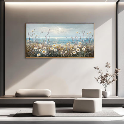 PHAOHUAXM Wall Decor For Living Room Wall Art For Bedroom Office Decorations Blue Ocean Paintings Flowers Watercolour Wall Pictures Canvas Artworks Home Decor Ready To Hang Wood Framed 20x40 In