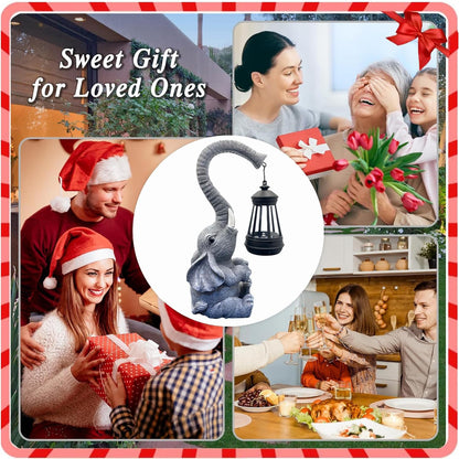 10.6 Inch Statue Elephant with Solar Outdoor Lights for Garden Decor，Lucky Present with Appeal for Birthdays(Man and Women and Family)，Unique Housewarming Presents and Yard Decor. (Gray)