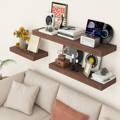 Floating Shelves for Wall - 24 Inch Wide x 12 Inch Deep Floating Shelves Set of 2-24W x 12D Wide Wall Shelf for Living Room Laundry Room Bedroom Kitchen Home Office