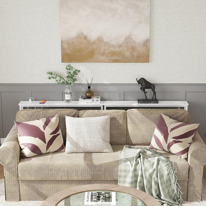 ELYKEN 2 Pack 5.9" Narrow Console Sofa Table with Power Outlets, 5.9" Dx39.4 Wx31.1 H Long Couch Table with Metal Frame and Charge Station with 6.5’ Extension Cord, White