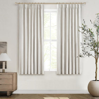 Short Linen Blackout Curtains for Bay Windows 45 Inch Length Bedroom/Living Room/Bathroom, Heat Blocking Cute 45 Inches Long 2 Panels Set, Birch Cream Ivory Drapes (40"x45"x2 Back Tab/Pinch Pleated)