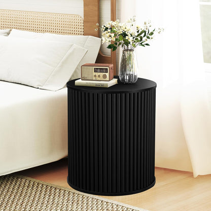AVZEAR Fluted Round Side Table with Storage, Small Mid Century End Table Fluted Nightstands, Modern Circle Bedside Tables Wood Night Stand for Small Spaces, Living Room, Bedroom (Black)