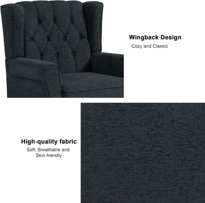 Accent Chair, Upholstered Armchair with Button Tufted High Back & Solid Wood Legs, Comfy Wingback Reading Single Sofa Chair for Small Spaces, Living Room, Bedroom (Blue, Set of 2)