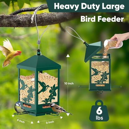 Squirrel Proof Bird Feeders for Outdoors, 6LBS Extra Large Capacity Hanging Metal Bird Feeder with Weight-Activated Perches, Wild Bird Feeders for Outside Finch, Cardinal, Blue Jay
