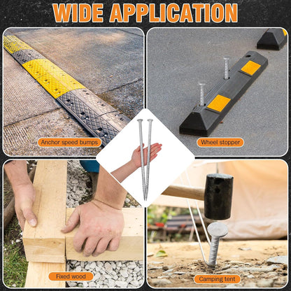 Tandefio 12 Pcs 14 Inch Rebar Stakes, 1/2 Inch Diameter Threaded Galvanized Steel Ground Anchors Plant Support Garden Stakes, Heavy Duty Metal Landscape Spikes for Speed Bump Tent