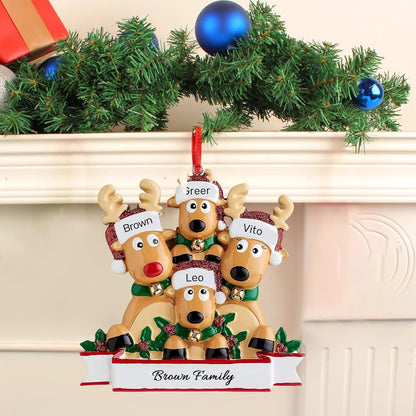 Personalized Christmas Ornaments 2025, Custom Reindeer Family Ornaments for Trees with Names, Handcrafted Christmas Deer Decorations for 2-8 Members, Meaningful Xmas Family of 4