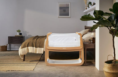 SnuzPod 4 Rocking Baby Bassinet Bedside Sleeper - Lightweight, Portable Bedside Bassinet, Lift Off Crib, Zip Down Wall, 3D Breathable Mattress, 6 Height Settings and Comfort Incline Mode, Natural