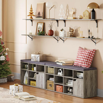 DINZI LVJ Long Wall Shelves, 55.1Inch Wall Mounted Shelves Set of 2, Extra Large Floating Storage Ledges with Sturdy Metal Brackets for Living Room, Bathroom, Bedroom, Kitchen, Gray Wash