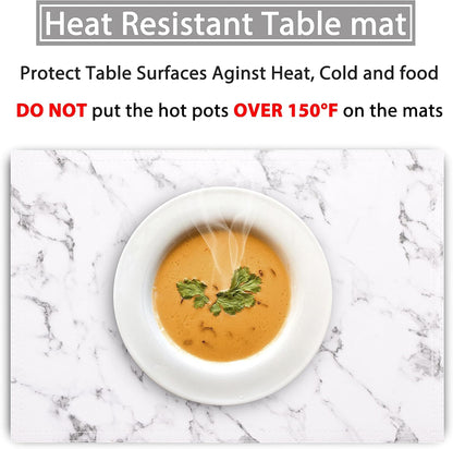 Marble Faux Leather PU Placemats, Set of 4, Washable, Stain Resistant for Dining Room Kitchen Table Decor