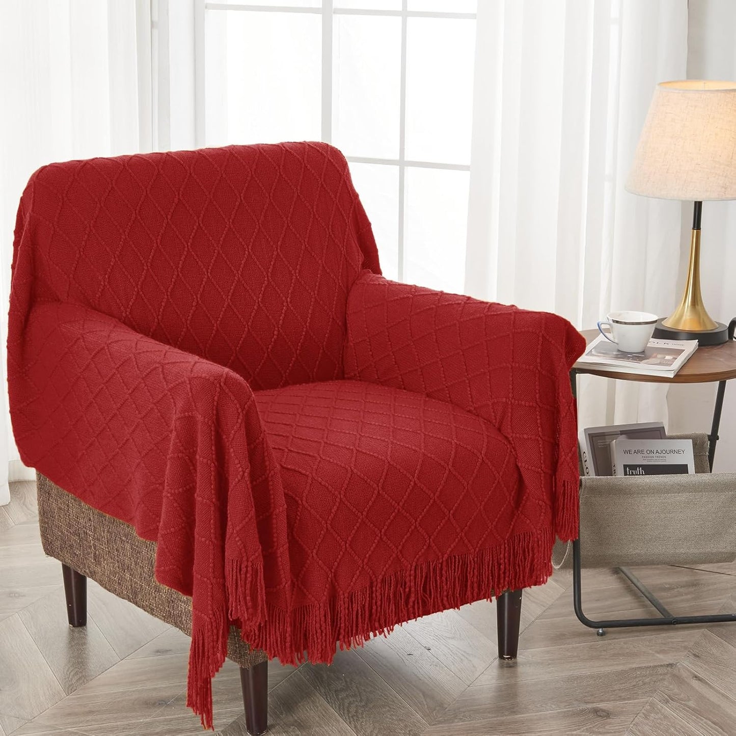 inhand Knitted Throw Blanket for Couch and Bed, Soft Living Room Home Decor Knitted Blanket with Tassel, Outdoor Lightweight Breathable Summer Blanket, Farmhouse Warm Woven Decorative, 50"x60"