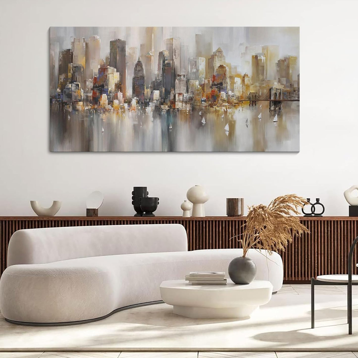 New York City Wall Art - Modern Abstract Wall Art for Living Room, Office & Bedroom Cityscape & Paintings for Bedroom brooklyn bridge Wall Art Pictures Wall Decor Chicago Artwork for Walls 29×58IN