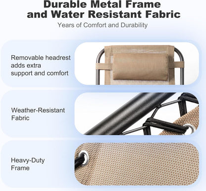 Nazhura Set of 2 Relaxing Recliners Patio Chairs Adjustable Steel Mesh Zero Gravity Lounge Chair Beach Chairs with Pillow and Cup Holder Khaki (Kahki)