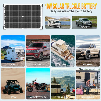 SOLPERK 30W Solar Battery Charger Solar Battery Maintainer + Upgrade 10A MPPT Charge Controller + Adjustable Mount Bracket for Car RV Boat Motorcycle，12V Waterproof Solar Panel Kit Trickle Charging