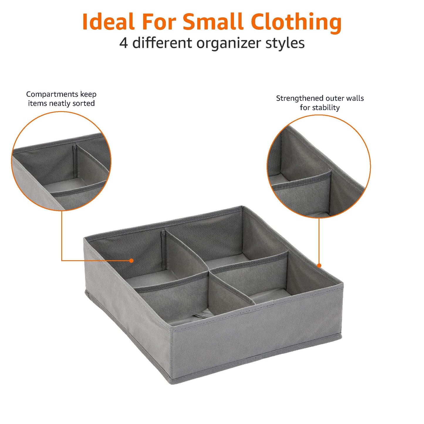 Amazon Basics Deep Drawer Organizer for Clothes, Collapsible Storage Boxes for Socks, Underwear and