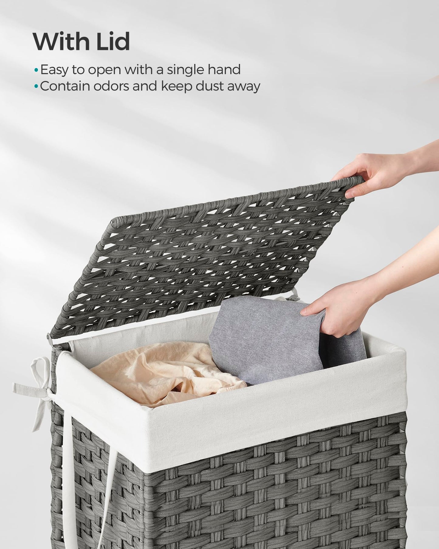 SONGMICS Laundry Hamper with Lid, 23.8 Gallon (90 L) Synthetic Rattan Clothes Laundry Basket with