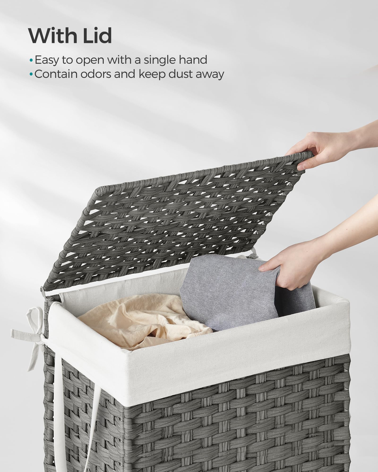 SONGMICS Laundry Hamper with Lid, 23.8 Gallon (90 L) Synthetic Rattan Clothes Laundry Basket with