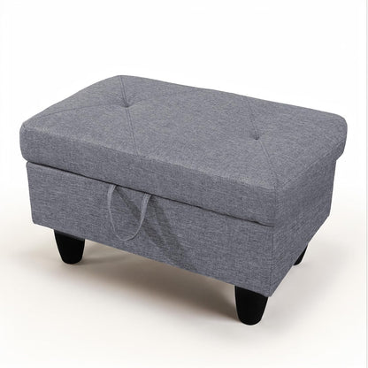 Ottoman Rectangular Storage Ottoman Bench, Flannel Footrest Stool Footstool with Lid for Living Room, Bedroom, Entryway, Gray, 28.5"x19"x17.5"