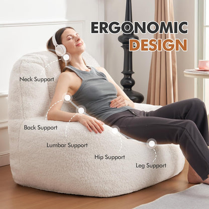 Homguava Bean Bag Chairs for Adults,Giant Beanbag Couch Adult Bean Bag Chair with Filler Included,Modern Lazy Sofa Comfy Chair for Living Room(White)