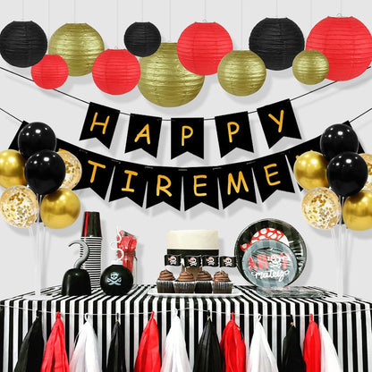 12Pcs Round Paper Lanterns Assorted Sizes (6" 8" 10" 12") for Home Decor, Wedding, Birthday, Hibachi Party, Casino Theme Party Decorations, Hanging Chinese Japanese Paper Lamps (Black Red Gold)