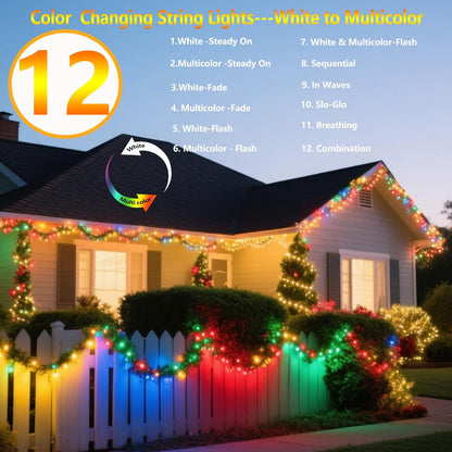Joomer Color Changing Christmas Lights, 2 Pack Total 144FT 400 LED 12 Modes Solar String Lights Waterproof Twinkle Fairy Lights for Garden Yard Patio Christmas Decoration (White to Multicolor)