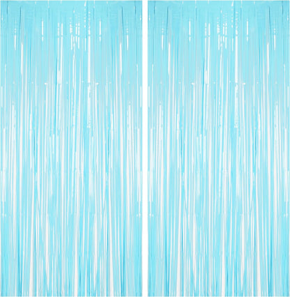 BRAVESHINE Foil Fringe Curtains Party Backdrop - Tinsel Curtain Backdrop Streamers Party Supplies for Halloween/Boo/Baby Boy/Frozen/Under Sea/Shark/Mermaid Birthdays Decorations - 2Pcs Pastel Blue