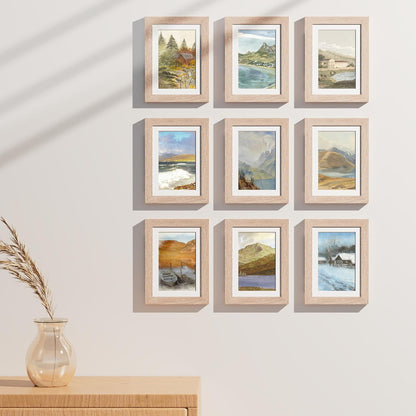 Vittanly 5x7 Picture Frames Set of 9, Shatter Resistant Plexiglass, Display 4x6 Pictures with Mat or 5x7 without Mat, Photo Frames for Wall or Tabletop, Engineered Wood, Rustic Pink