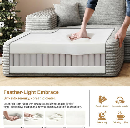 136" Sectional Couches for Living Room Modern Modular Sofa with L-Shape Couchs Upholstered Boneless Couch Deep Seat Sectional Couch with Chaise (Grey, Left Facing Chaise+3Seaters+Ottoman)