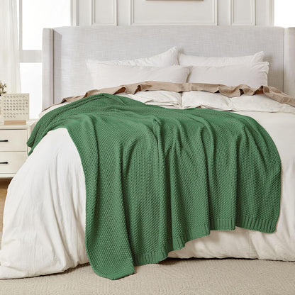 Joydeco Chunky Cable Knit Throw Blanket, Lightweight 100% Cotton Soft Cozy Throw Twin Blanket for Couch Bed and Sofa, Rustic Breathable Farmhouse Blanket Gift for Women Men(Olive Green, 51"x63")