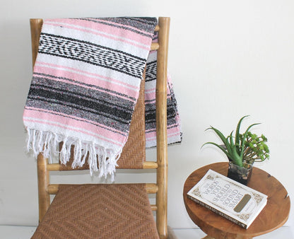 Del Mex Classic Mexican Blanket, Large Authentic Woven Falsa Throw (70"x50"), Artisan Southwest Décor for Beach, Yoga, Outdoors (Pink)