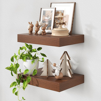 Deep Floating Shelves for Wall | 16 Inch Wide x 12 Inch Deep Floating Shelves Set of 2 | Rustic Walnut Wide Wall Shelves | Bookshelf Laundry Shelf TV Shelf