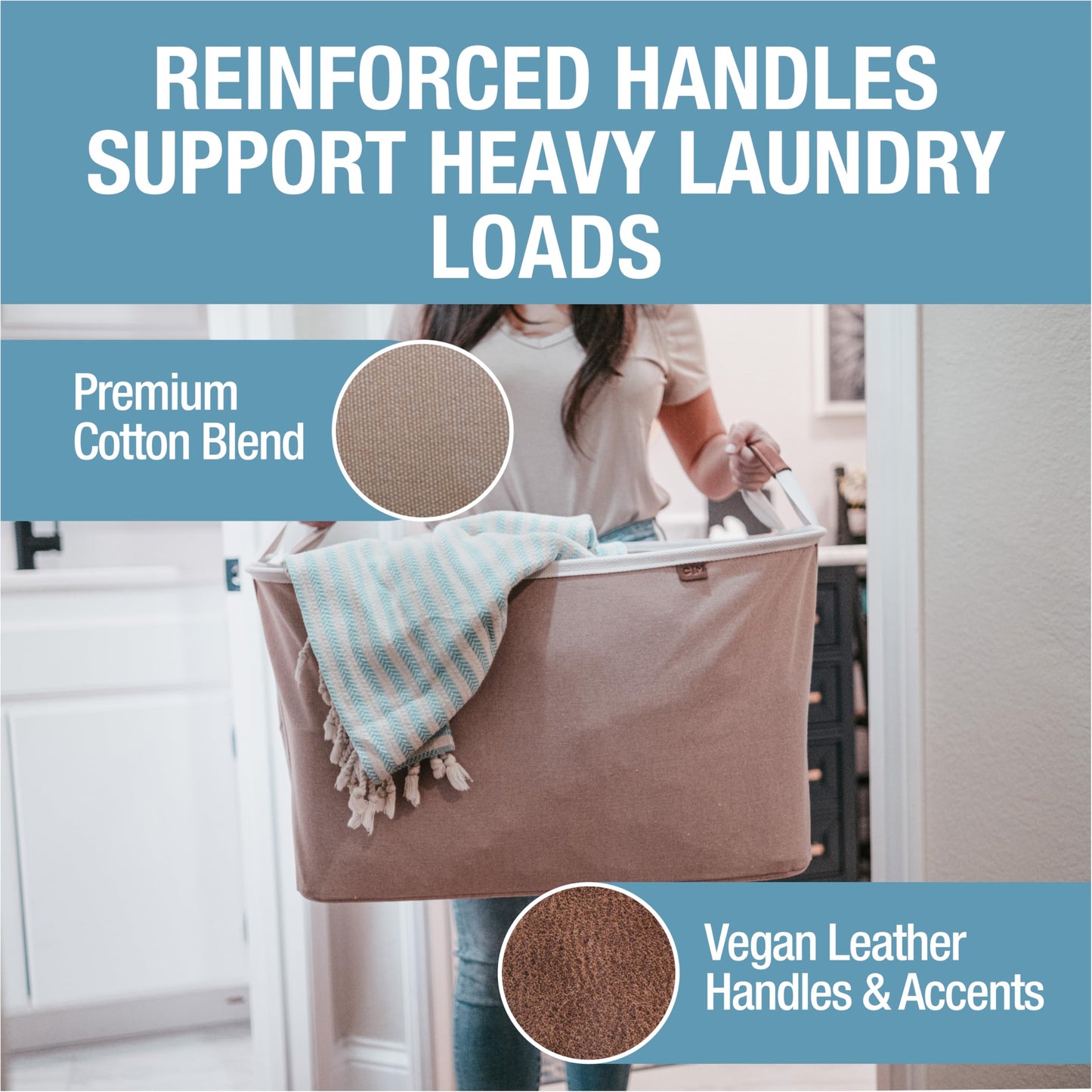 CleverMade Collapsible Laundry Basket LUXE, 60L Pop-Up Hamper 2 Pack, Mocha