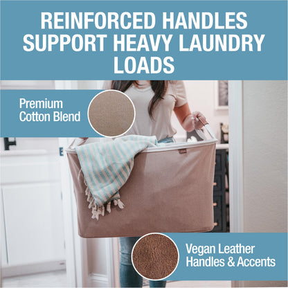 CleverMade Collapsible Laundry Basket LUXE, 60L Pop-Up Hamper 2 Pack, Mocha