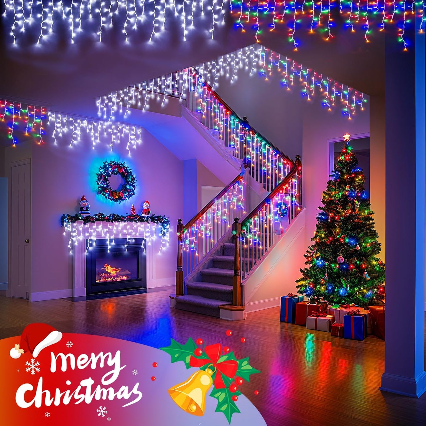 JMEXSUSS Color Changing Lights Outdoor Waterproof, 11 Modes 400 LED Christmas Icicle Lights with 40 Drops, White to Multicolor Icicle Lights for Indoor Christmas Eaves Party Decorations