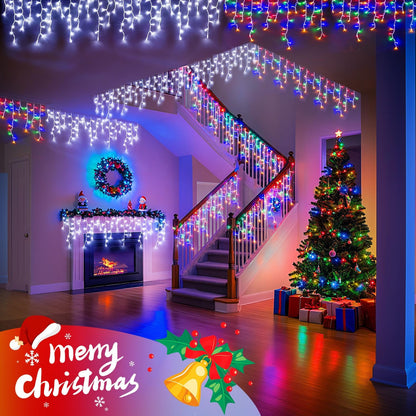 JMEXSUSS Color Changing Lights Outdoor Waterproof, 11 Modes 400 LED Christmas Icicle Lights with 40 Drops, White to Multicolor Icicle Lights for Indoor Christmas Eaves Party Decorations