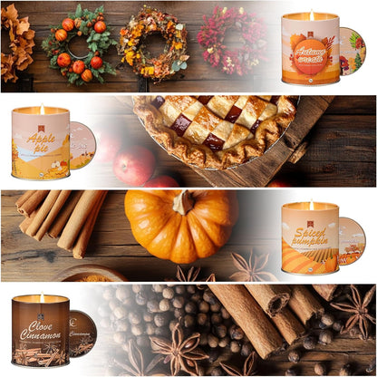 4 Pack Scented Fall Candles Set, 36oz Aromatherapy Soy Wax Candles for Home Scented, Halloween House Warming Gifts Birthday Candle for Women Halloween Apple Pie/Autumn Wreath/Cinnamon/Pumpkin Candle