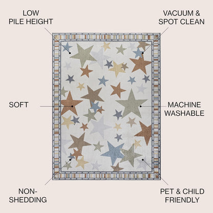 JONATHAN Y Machine-Washable Ivory/Blue/Orange Indoor Area Rug, 8x10, Star Gazer Geometric, Border, Kids & Novelty, Classic, Bedroom, Kitchen, Living Room, Easy-Cleaning, Non-Shedding (KDW100A-8)