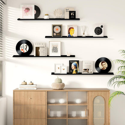 Picture Ledge Shelf for Wall, Floating Shelves Set of 4, 48 Inch Long Nursery Book Shelves for Toys Storage, Kids Bookshelf Wall Mounted for Books Photo Frames, Black