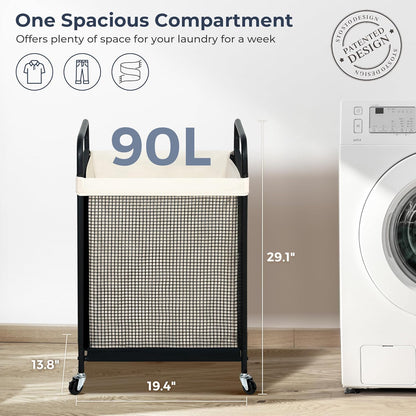 STO STO Laundry Hamper, 90L Rolling Laundry Sorter Cart with Removable and Washable Liner Bag, Rolling Clothes Hamper with Metal Handle for Laundry Room and Bedroom