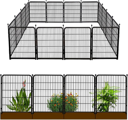 Doorless 56in(H) Black Metal Garden Fences and Borders, 10 Panels Total 22.1 Ft(L), Garden Fence for Dogs, Animal Barrier Fence, Fencing for Flower Beds, Dog Digging Fence Barrier