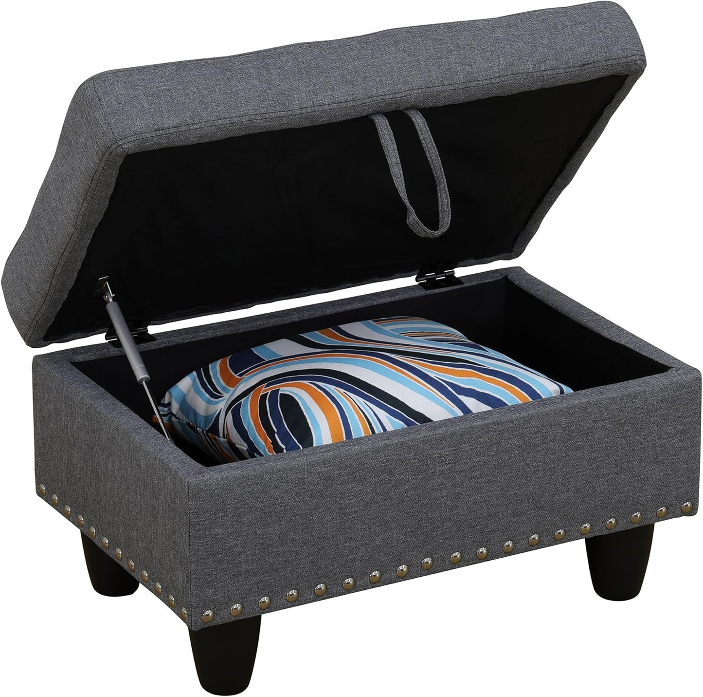 Ottoman Rectangular Storage Ottoman Bench, Flannel Footrest Stool Footstool with Lid for Living Room, Bedroom, Entryway, Light Gray, 28.5"x19"x17.5"