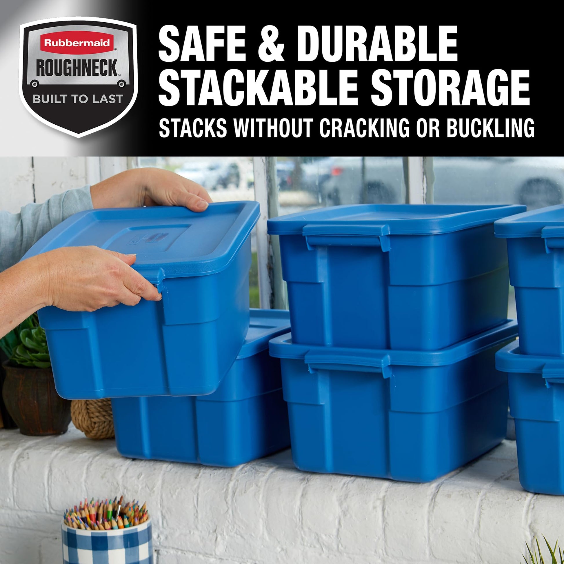 Rubbermaid Roughneck️ 3 Gallon Storage Totes, Pack of 6, Durable Stackable Storage Containers with